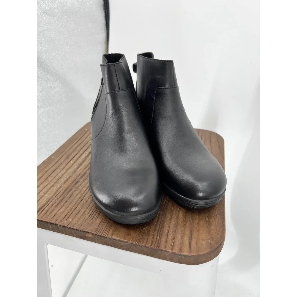Alegria Black Leather Ankle Boots Side Zip Wedge Booties SRI-501 Womens 40 - Picture 3 of 9